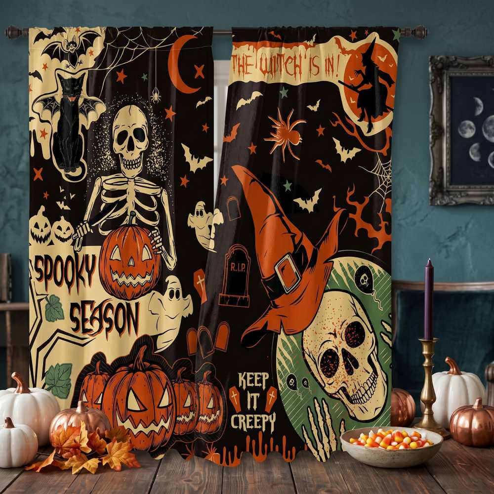 Retro Halloween Skeleton Curtains, SmoothNovelty 52 x 84 Inch